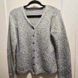 Women's Blue Mix Button-Down V-Neckline Long Sleeves Cardigan - Size SML